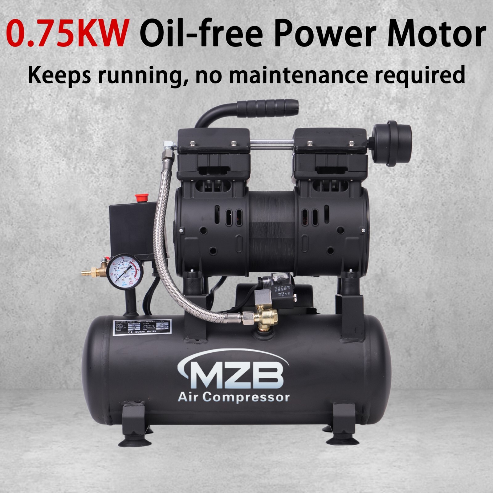 2.4 Gallon  Ultra Quiet Air Compressor 110V/60Hz/1.0HP/5.65 CFM