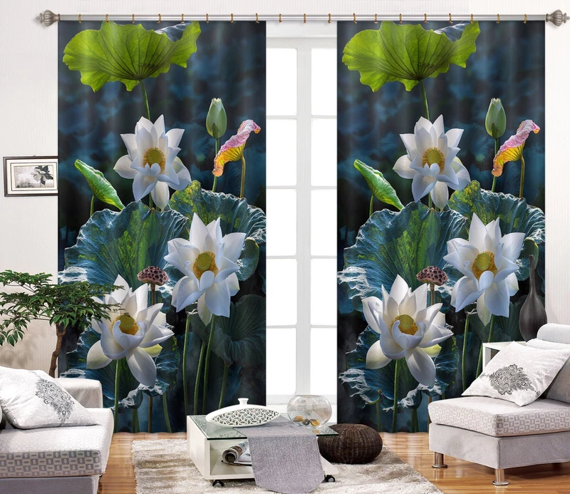 3D Lotus Photo Blockout Curtain ZHUC5011