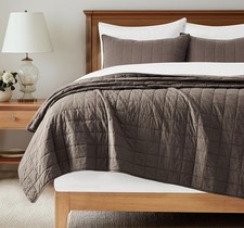 Cocoa Brown 100 Cotton Box Stitch Quilt Set - Queen Size, 3 Pieces