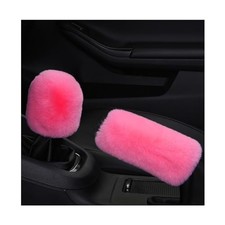 2PCS Plush Car Gear Shift Knob Cover  Handbrake Cover, Comfortable Anti Pink