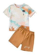 Kid Toddler Baby Boys Clothes Tie-dye Palm Leaf Top 2Pcs Summer Shorts Set 7-8T 