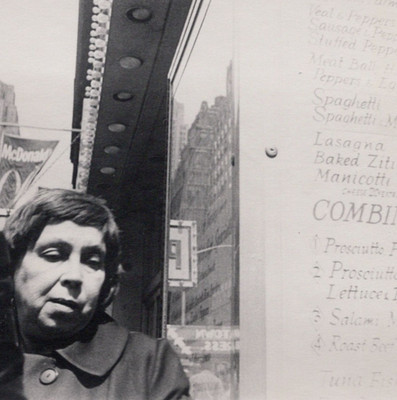 WOMAN AND MENU, TIMES SQUARE Building Reflections 1978 Gelatin Silver Photograph