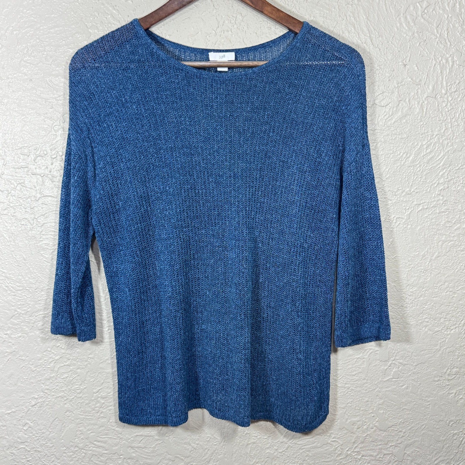 J Jill Open Knit Sweater MP Linen Coastal Beach Old Money Quiet Luxury Resort