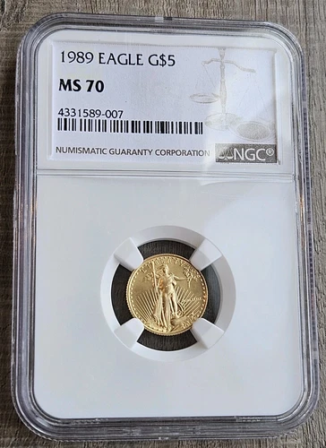 1989 $5 Gold Eagle 1/10 Oz NGC MS 70 KEY Date Coin
