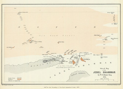 Jebel Shammar sketch map—Wilfrid Scawen Blunt Expedition 1879—Arabia—RGS 1880