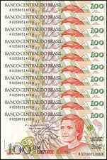 Brazil 100 Cruzeiros, 1990 ND, P-228, UNC X 10 PCS