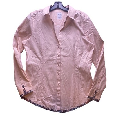 Brooks Brothers Shirt Womens 12 Fitted Button Down Peach Paisley Trim Academia
