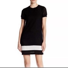 Rag & Bone Valerie Mesh Mini Dress Black White Short Sleeve Shift