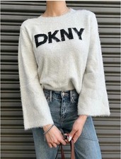 Grey and BLK DKNY Jeans Women's Knit Cable Sweater Size Large NWOT