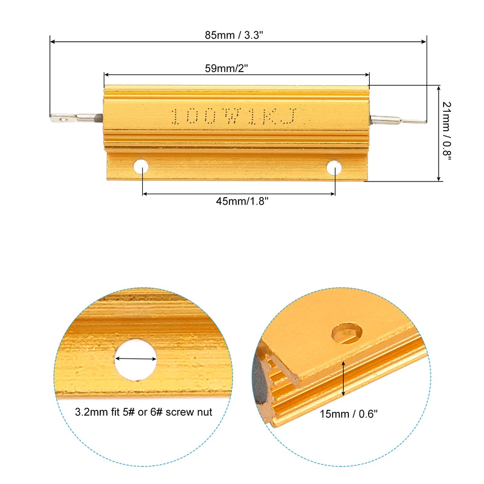 100W 1KOhm Aluminium-Schalen Widerstand 8Pcs Aluminium-Gehäusewiderstand Golden - Bild 2 von 4