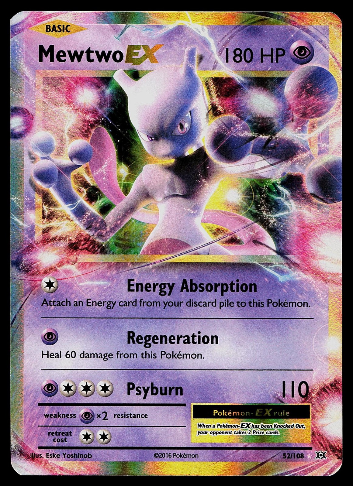 Pokemon Card - Mewtwo EX Evolutions 52/108 Holo Rare EX 2016