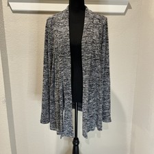 Max Studio Duster Soft Long Cardigan Sweater L Marled Gray Draped Front Topper