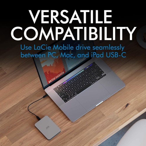 LaCie Mobile Drive, 1TB, External Hard Drive Portable - Moon Silver, USB-C 3.2, - 第 4/8 張圖片