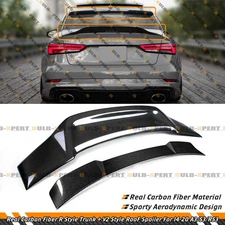 For 2014-20 Audi A3 S3 RS3 Carbon Fiber Rear Window Roof + R Style Trunk Spoiler