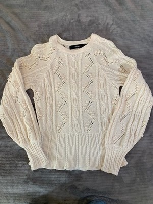 Vero Moda Knit Sweater S Cream Cable Bobble Flair Bottom White -Cream