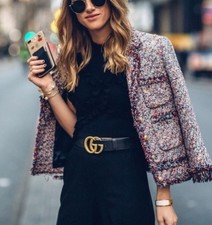 Zara Tweed Multicolor Boucle Blazer with Frayed Edges and Gold Buttons S