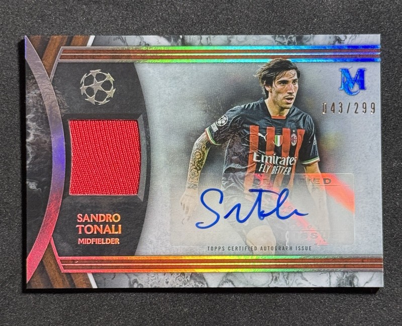 Sandro Tonali 2022-23 Topps Museum UCL Soccer MATCH WORN Patch Auto /299