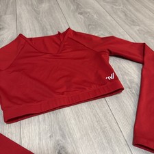 Varsity Spirit Red Long Sleeve V-Neck Cheer Crop Top Midriff Shirt Womens Small