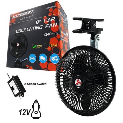 Ventilator Lüfter 12V für PKW Auto 8'' für Zigarettenanzünder mit Klemmfuss DHL