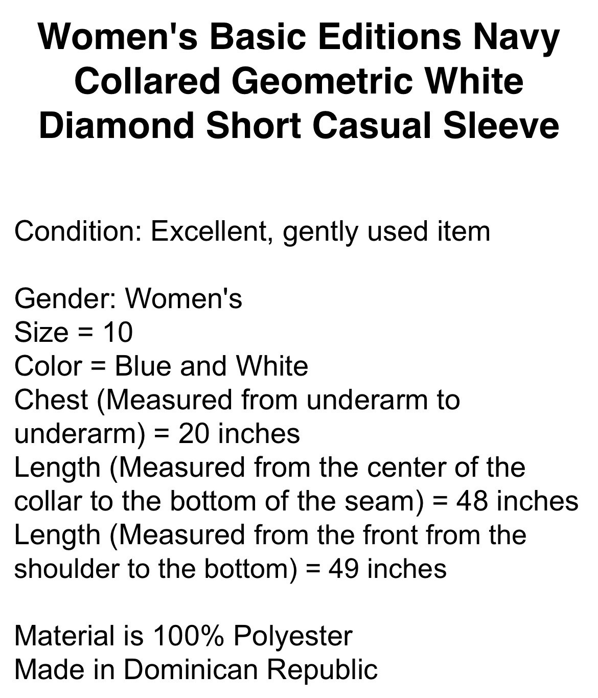 Women's Basic Editions Navy Collared Geometric Wh… - image 10