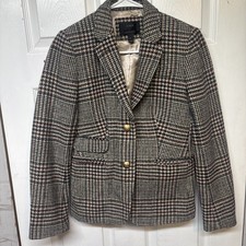 J Crew Schoolboy Wool Houndstooth Blazer - Women's Size 2 - Tan Burgundy