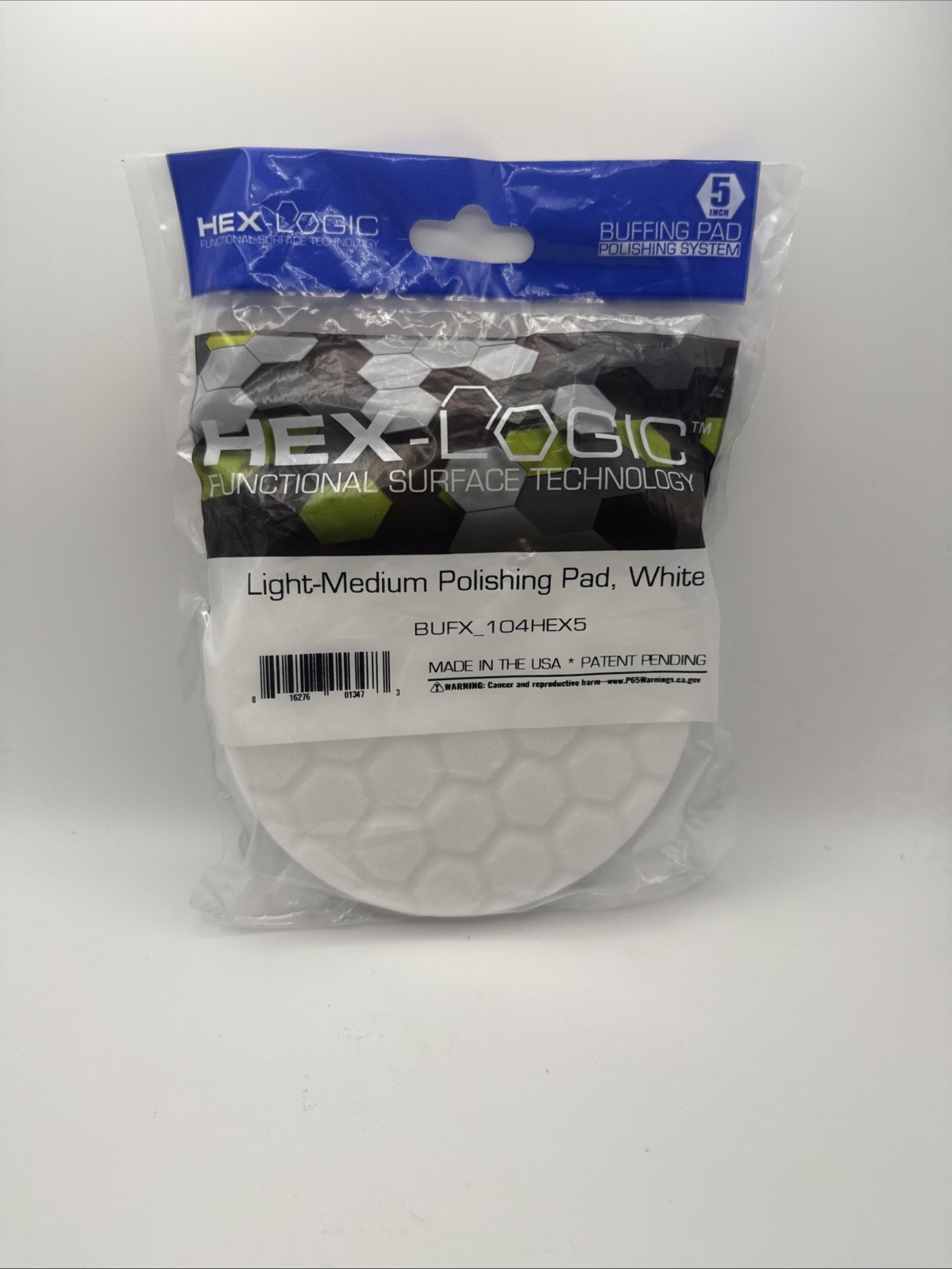 CHEMICAL GUYS HEX LOGIC WHITE LIGHT MEDIUM POLISHING PAD 5" 