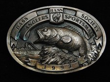 PG07125 VINTAGE 1993 BASS ANGLERS SPORTSMAN SOCIETY FISHING BELT BUCKLE