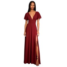 Lulus Promise Of Love Burgundy Flutter Sleeve Gown Size XS  NWT  *Never Altered*