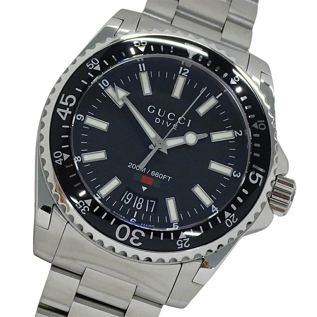 GUCCI Men's Watch Brand Dive Date Quartz QZ Stainless Steel SS 136.3 YA136301A S