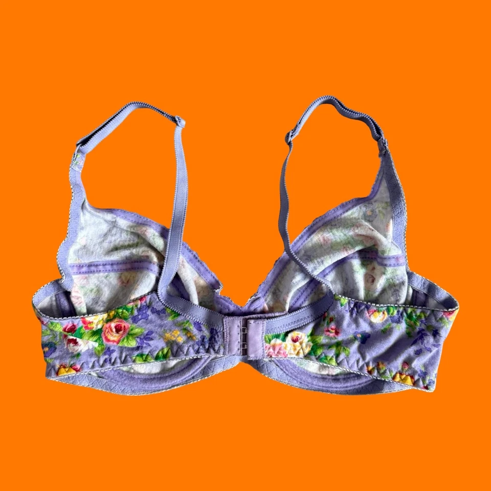 90-е винтажные фиолетовый цветочный 100% хлопок бюстгальтер 34C victoria's secret - Изображение 4 из 4