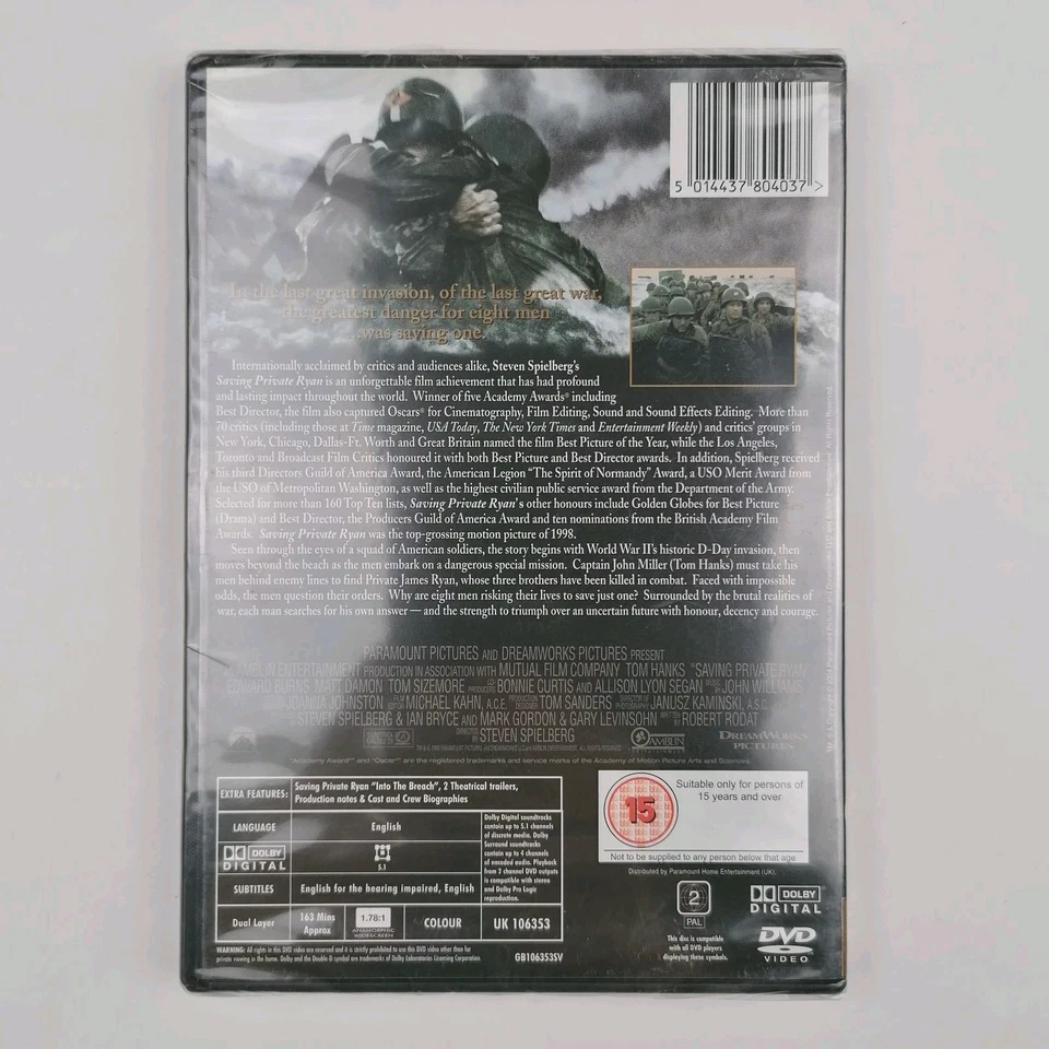 Saving Private Ryan 1998) - Tom Hanks / Matt Damon Region 2 DVD - New - Image 2 of 2
