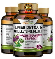 Liver Cleanse & Detox Support Supplement 1600mg with 120 caps  + Milk Thistle