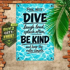 Humorous Pool Rules Backyard Cabana Metal Wall Art Tin Sign 8x12