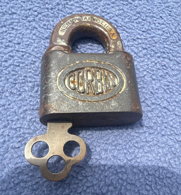 Corbin Vintage Padlock Lock with Key - Corbin Brand Padlock w/ Key