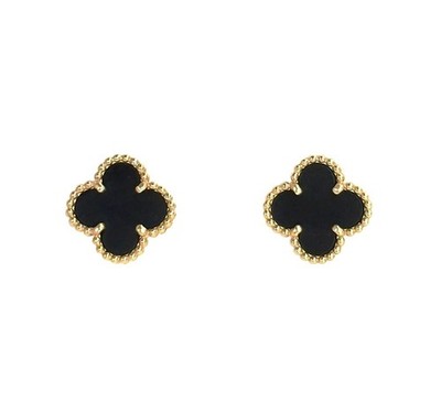 Van Cleef & Arpels süße Alhambra Ohrringe YG Onyx P6CCSQS9 156525499