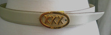 VINTAGE BY PALOMA PICASSO SIGN LEATHER OFF WHITE ITALY L 80 BELT GOLD BUCKLE