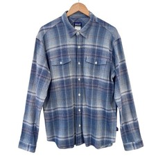 Patagonia Shirt Size L Blue Plaid Check Long Sleeve Pockets Cotton Hiking