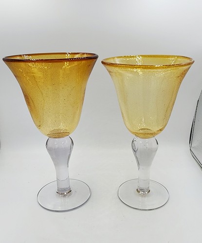 2 ARTLAND IRIS Amber Brown Gold Water Wine Goblets Glasses HAND CRAFTED 14oz 8” - Picture 4 of 4