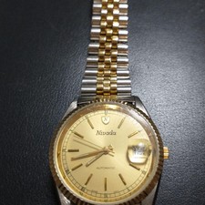 Reloj Automático Nivada Dorado Plata Acero Inoxidable Pantalla de Fecha Funciona De Colección