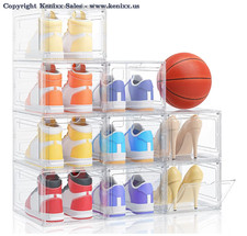 Kitsure Large Thicken  Sturdy Shoe Boxes - 9 Pack White Clear Plastic Stackable