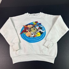 VTG 90s ACME Looney Tunes Sweatshirt Kids Large White Doubled Sided Crewneck