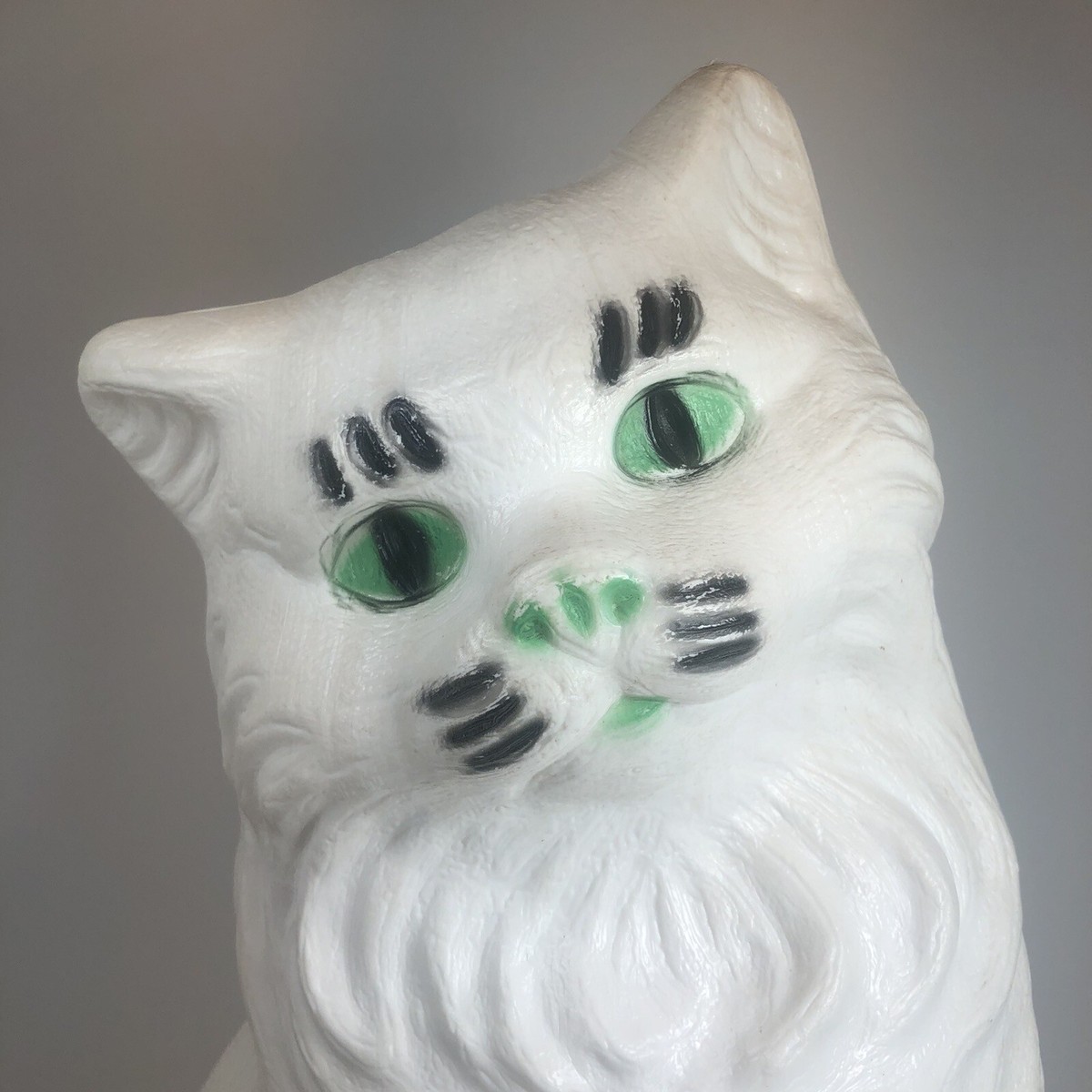 Aj Renzi Vintage Cat Blow Mold Bank 17” White W/Green Eyes RARE