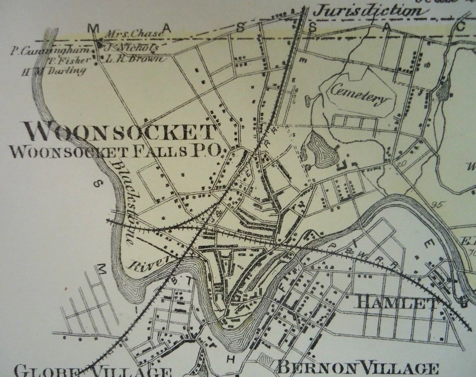 1870 Woonsocket, Providence Co., Rhode Island, Hand-Colored Map, D.G Beers Co. - Image 3 of 3
