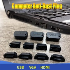 Computer Anti-Dust Plug USB VGA HDMI Port Cover Black PVC Rubber Protector Plugs