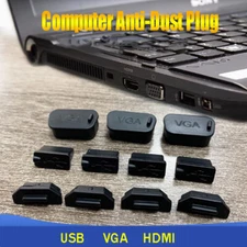 Computer Anti-Dust Plug USB VGA HDMI Port Cover Black PVC Rubber Protector Plugs