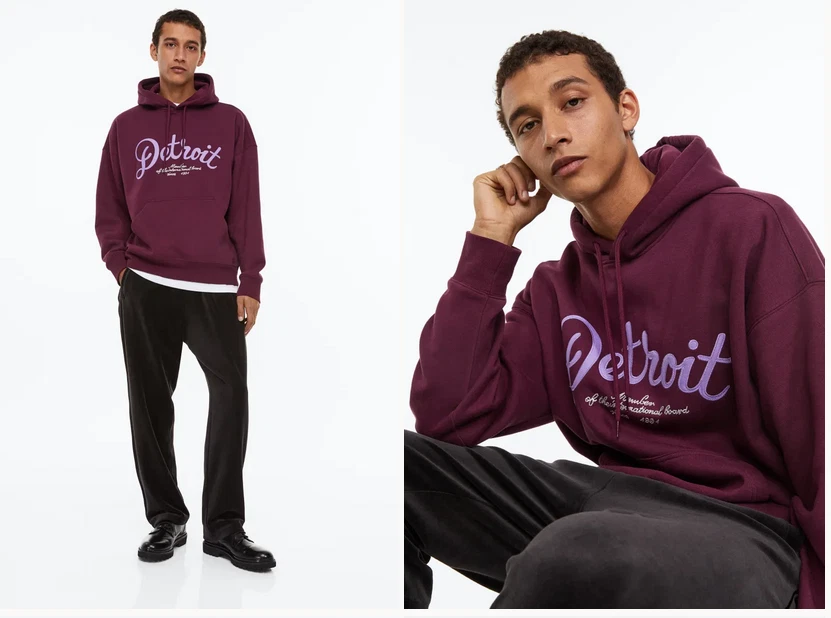 H u0026amp; M Oversized Fit Hoodie(Plum purple/Detroit) | eBay