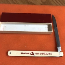 VINATGE SCHRADE WALDEN NY USA JUMBO MELON TESTER KNIFE – ADVERTISING ARMOR MEATS