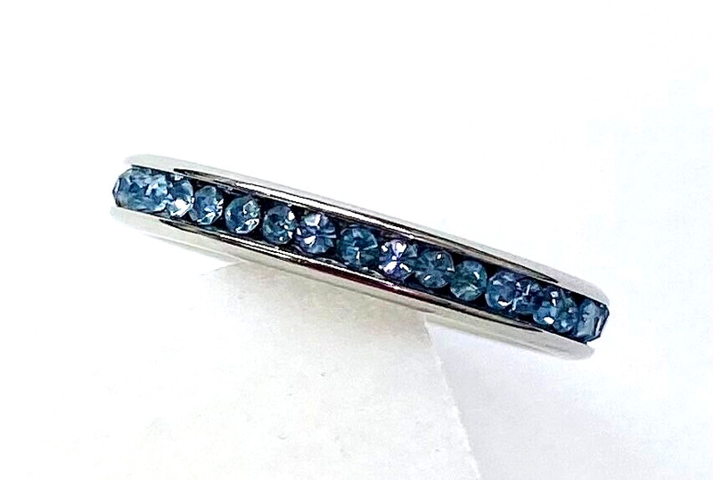 QVC Steel by Design Crystal Birthstone Eternity Band Ring Blue Topaz December 6
