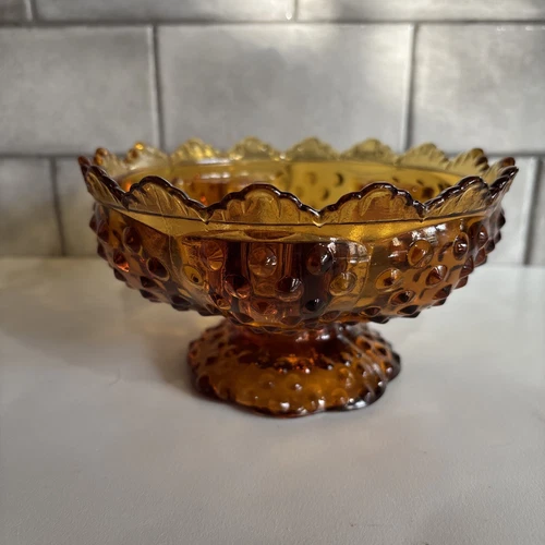 Vintage Fenton Amber Hobnail 6 Candle Holder Bowl