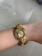 NEW Persona Watch Women Gold Tone Open Cuff Ornate Circles New Battery